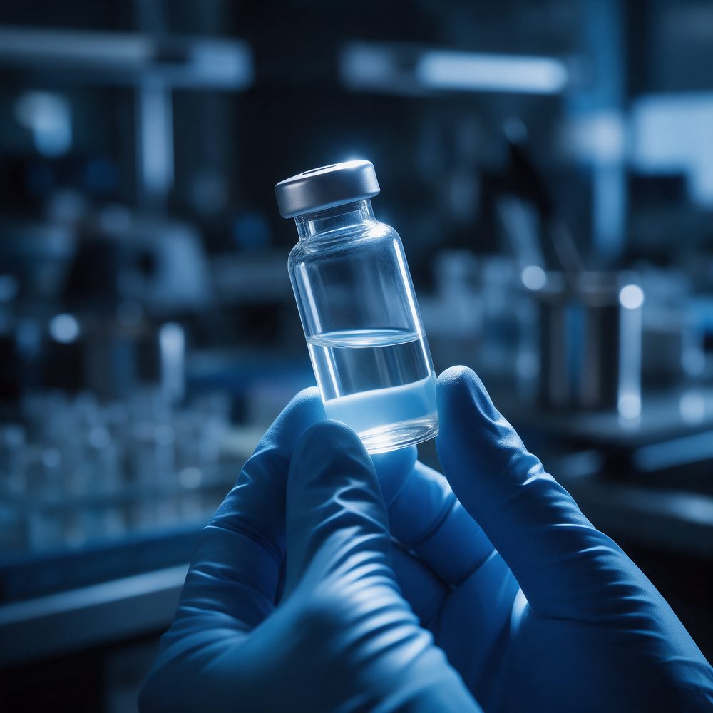Manos de laboratorio sosteniendo un vial REGENX
